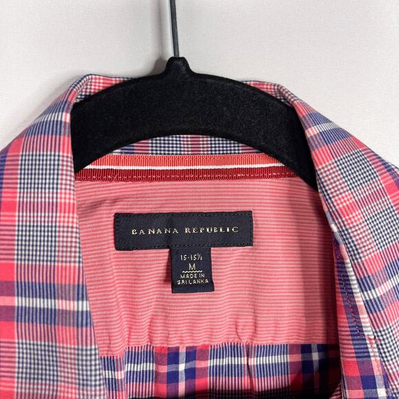 Banana Republic Mens M 15-15.5 Pink Blue Plaid Short Sleeve Button Down Shirt - Picture 5 of 8